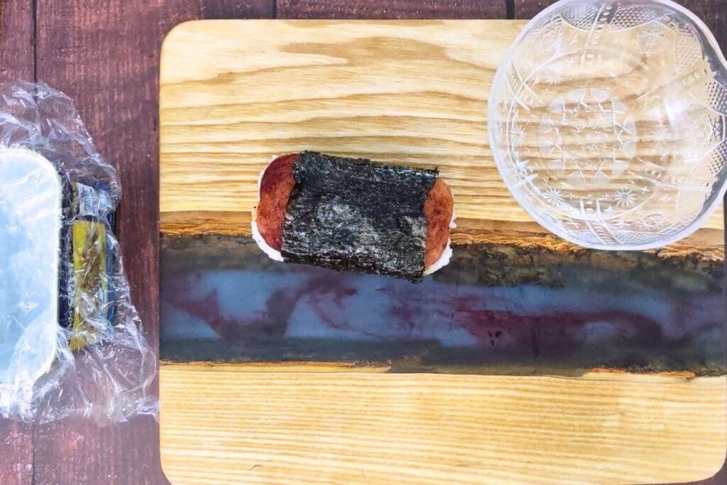 wrap seaweed around your spam and rice layers