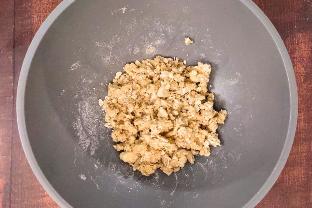 combine your oats with dry ingredients and butter to make the crisp topping for your pears
