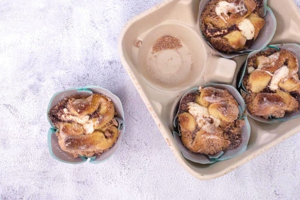 remove cinnabon cinnapastries from tray but leave in the wrapper