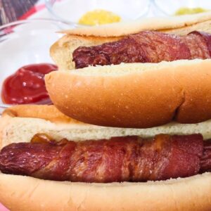 bacon wrapped hot dogs air fryer recipe dinners done quick featured image