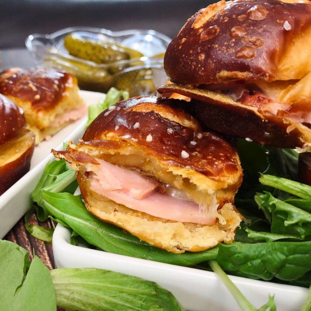 Easy Air Fryer Ham & Cheese Sliders on Hawaiian Pretzel Rolls Dinners