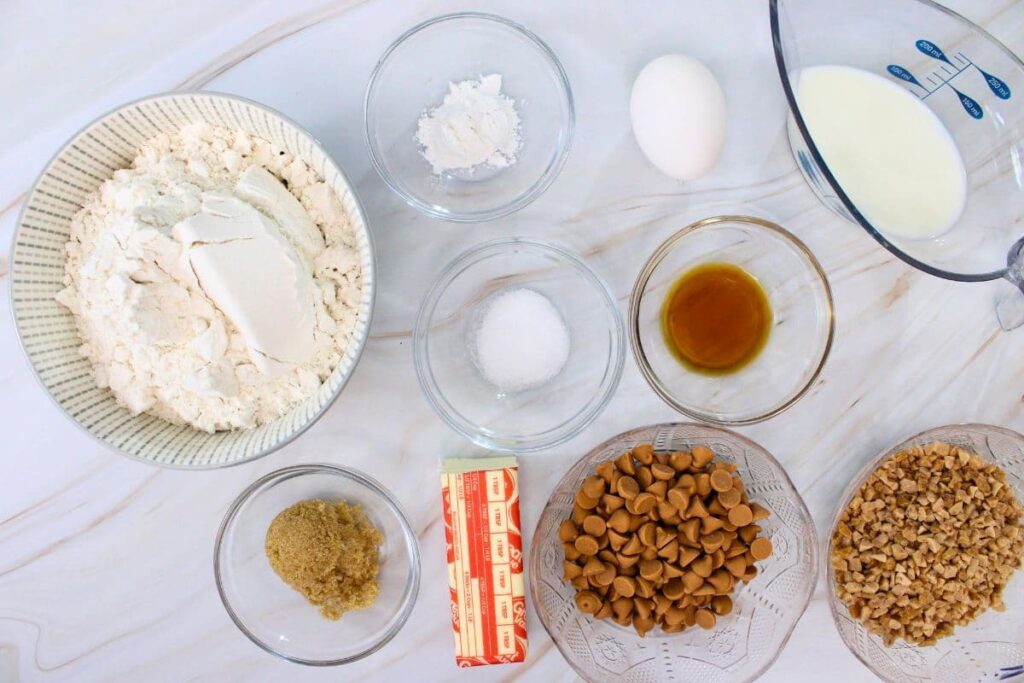 ingredients to make air fryer caramel toffee scones