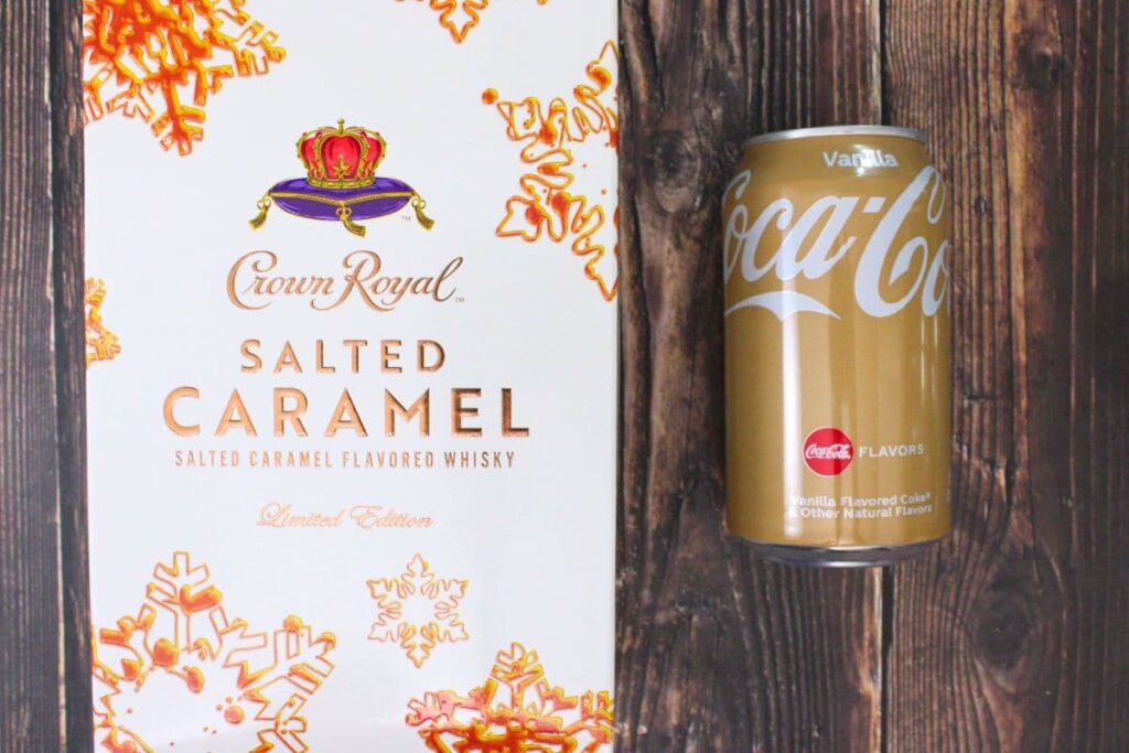 ingredients to make crown salted caramel and coke cocktail