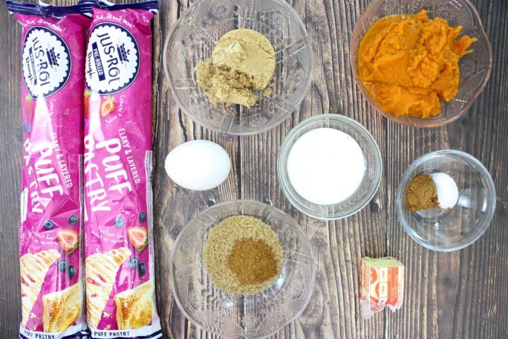 ingredients to make puff pastry pumpkin hand pies in the air fryer