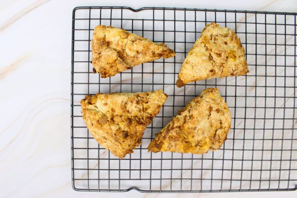 let caramel toffee scones cool on a wire rack