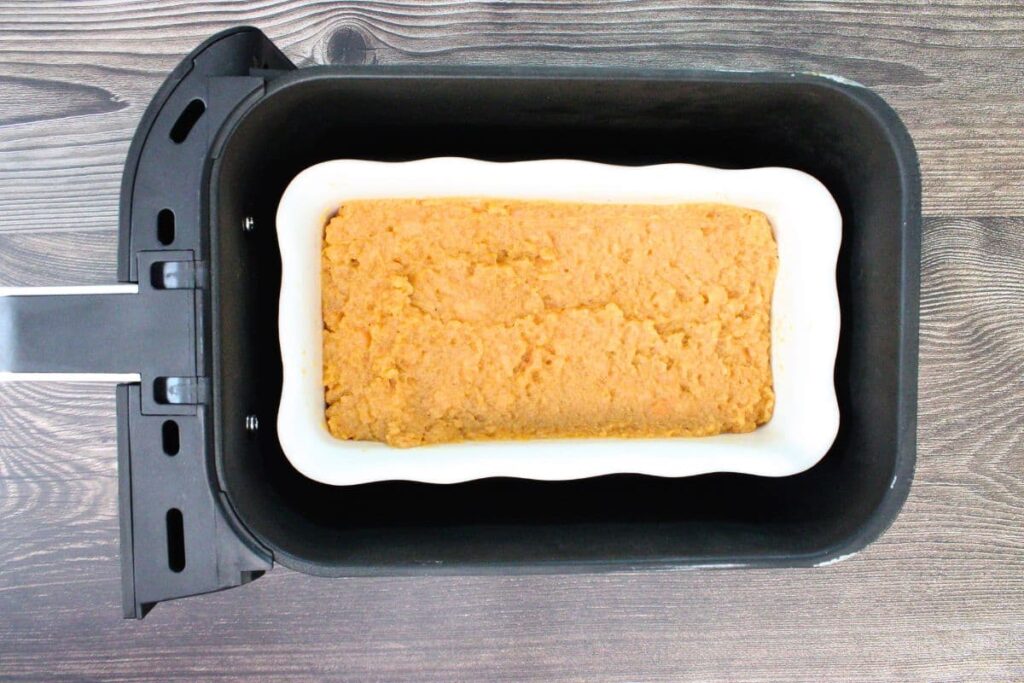 spread the sweet potato mixture in a casserole dish