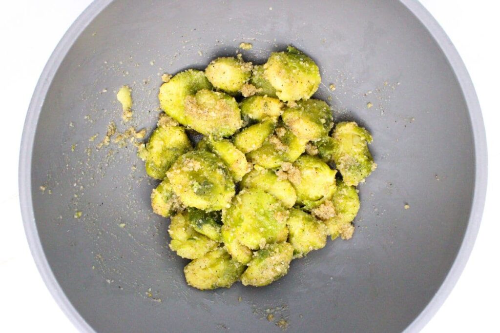 toss your smashed brussel sprouts in the mixture for even coating
