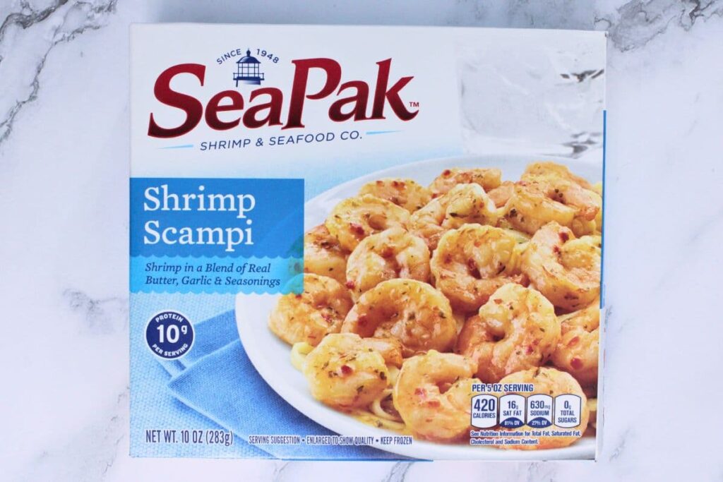 box of seapak frozen shrimp scampi