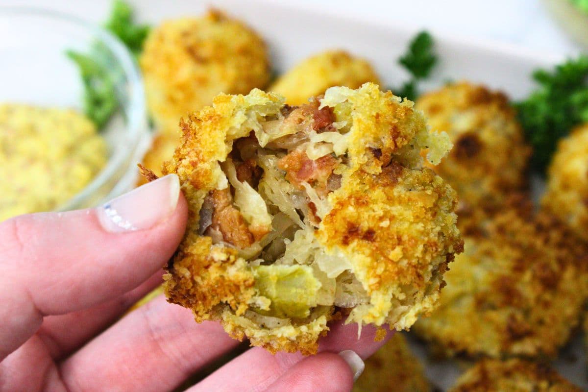 Air Fryer Sauerkraut Balls w/ Bacon Crispy Good Luck Bites Dinners
