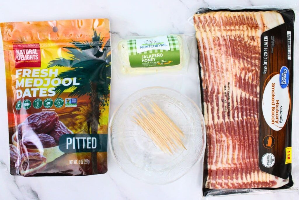 ingredients to make bacon wrapped dates in the air fryer