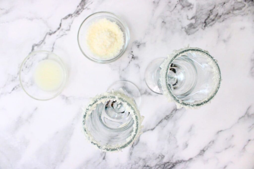 rim your champagne flutes with shredded coconut