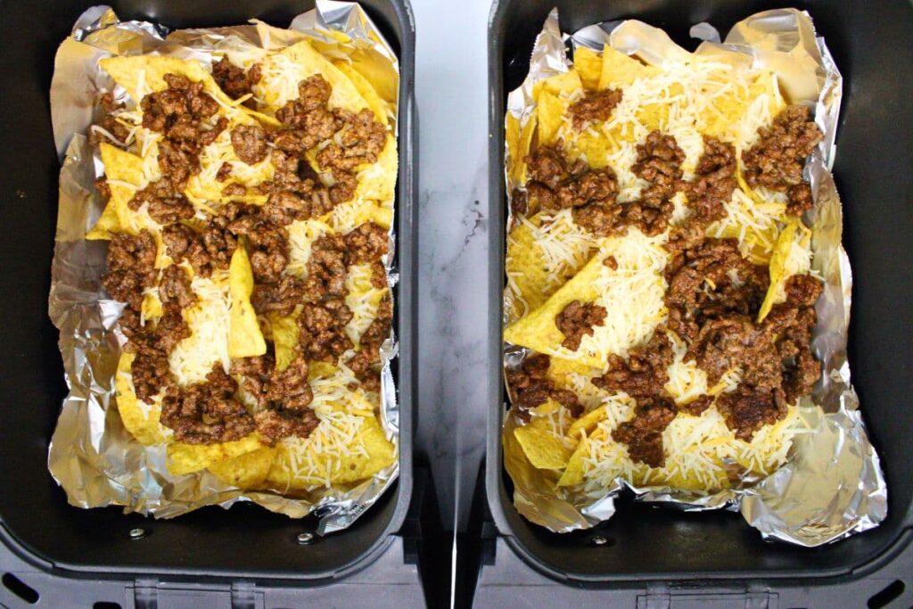 add a layer of ground beef and cheese to the chips
