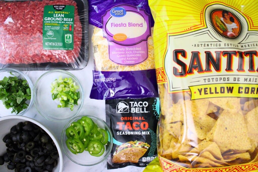 ingredients to make air fryer nachos with ground beef