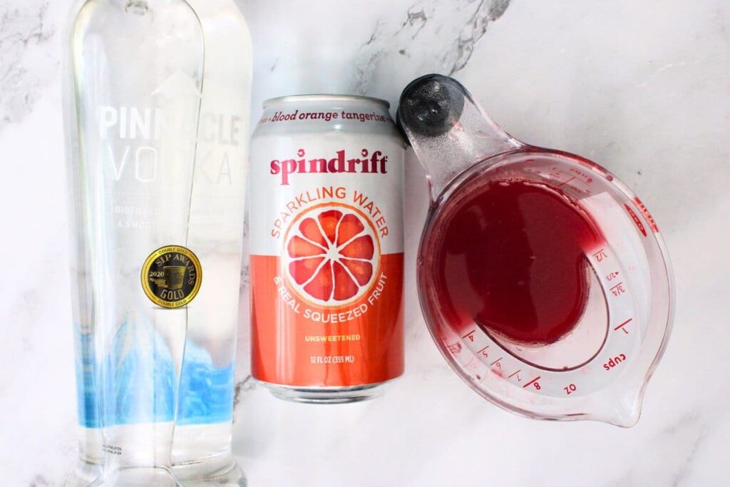 ingredients to make blood orange vodka cocktail