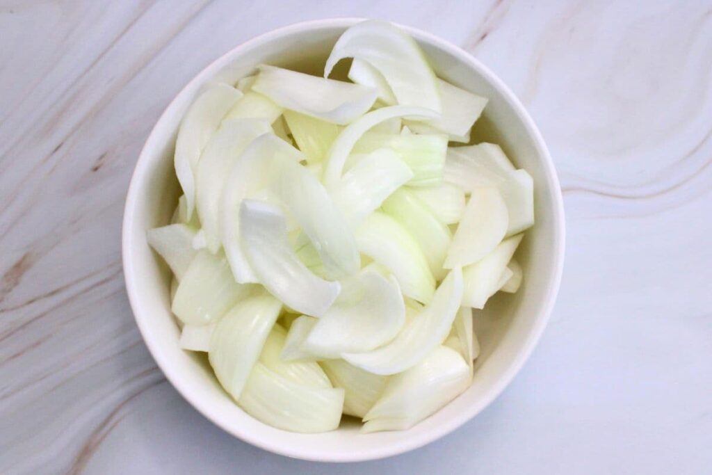 peel and slice onions into inch slices
