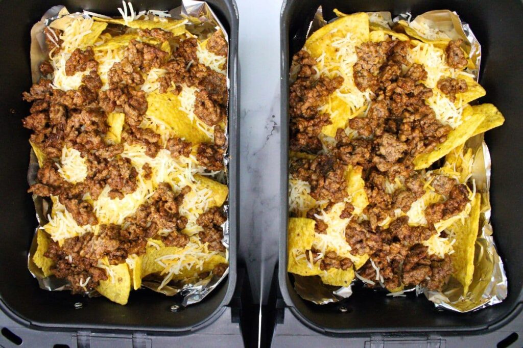 top with another layer of chips, ground beef, and cheese