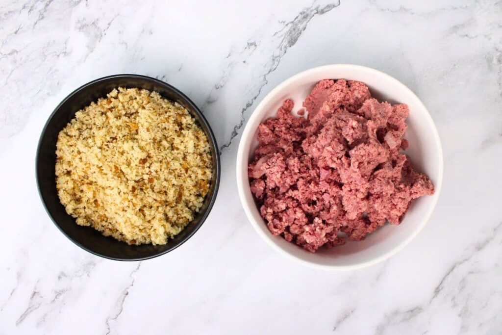 grind rye bread and corned beef into a fine mince