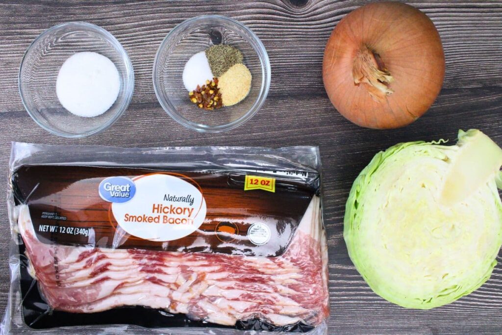 ingredients to make air fryer cabbage and bacon