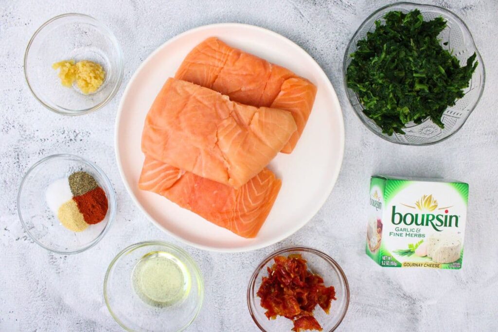 ingredients to make air fryer spinach stuffed salmon