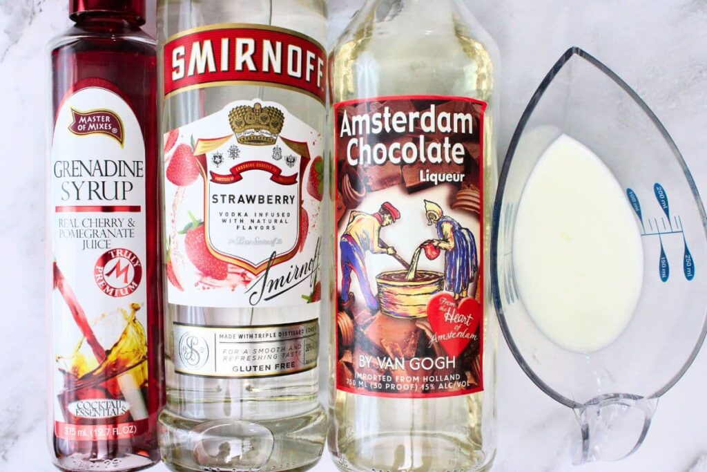 ingredients to make chocolate covered strawberry martini