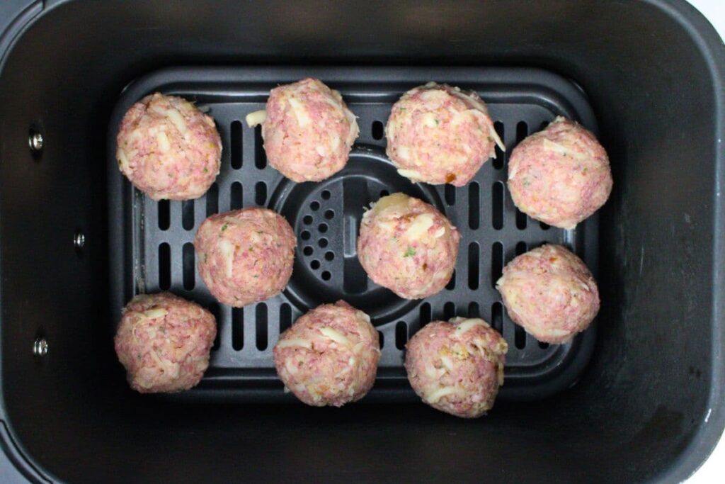 place reuben meatballs in air fryer basket