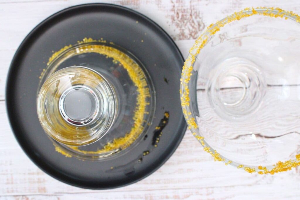 rim your glass with gold sugar crystals
