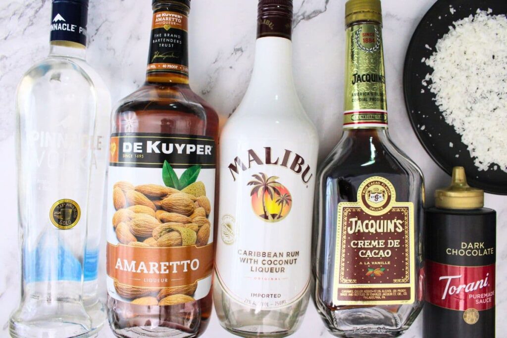 ingredients to make an almond joy martini