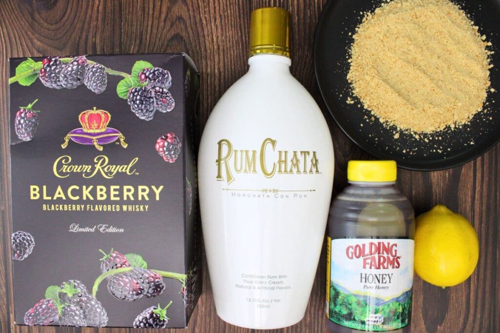 ingredients to make blackberry cobbler cocktail with crown royal