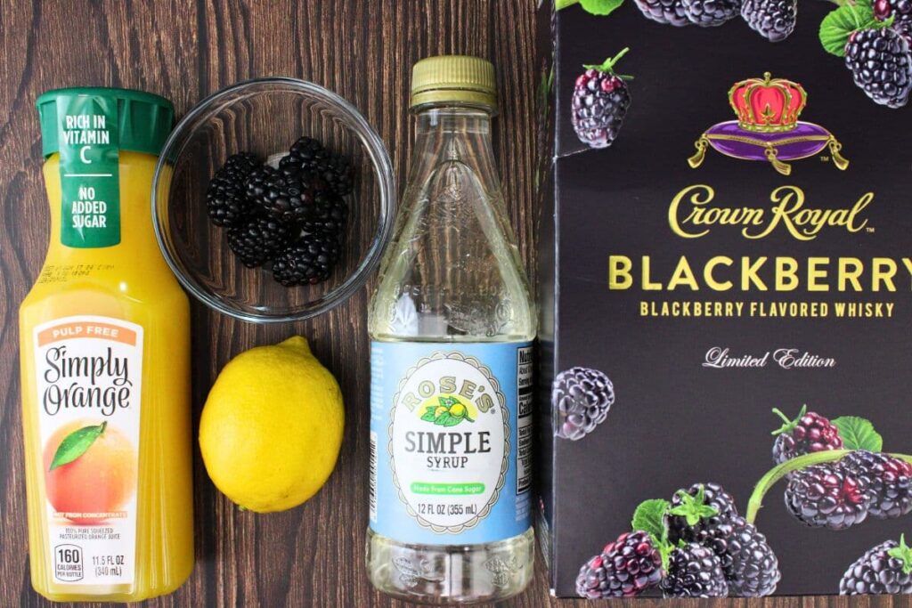 ingredients to make blackberry rambler with crown royal whiskey