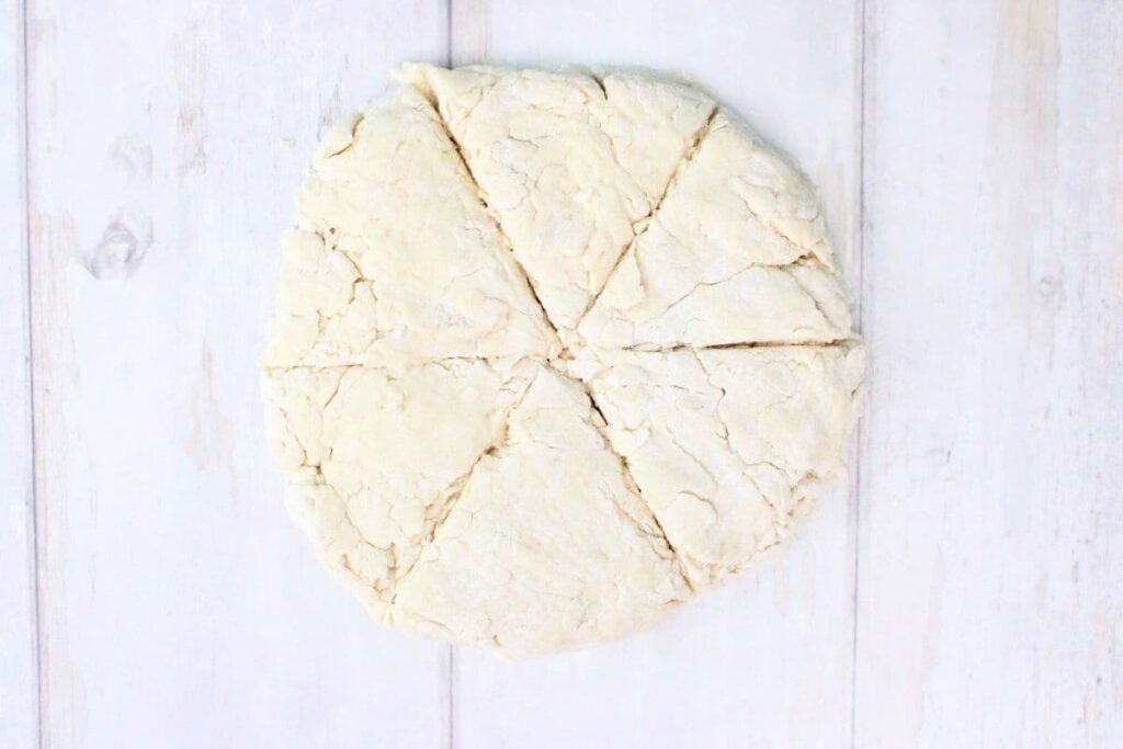 cut lemonade scones dough into 8 wedges
