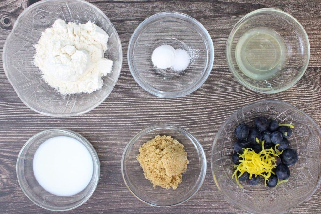 ingredients to make lemon blueberry mug cake
