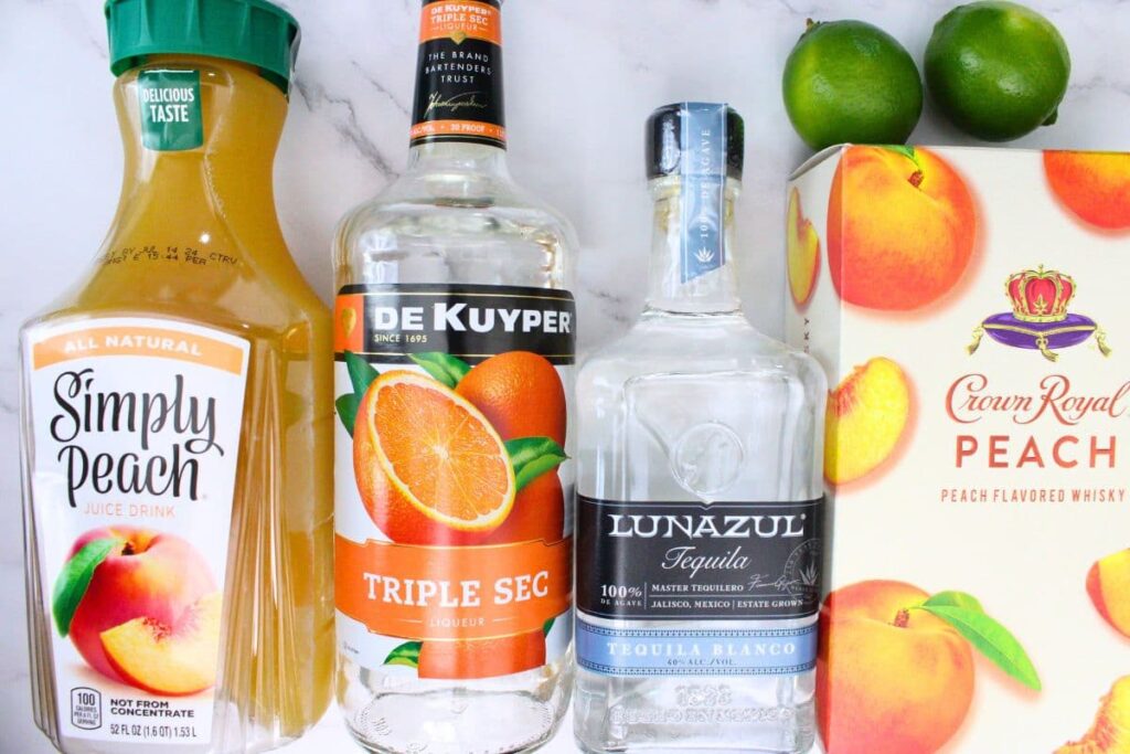 ingredients to make crown peach margarita