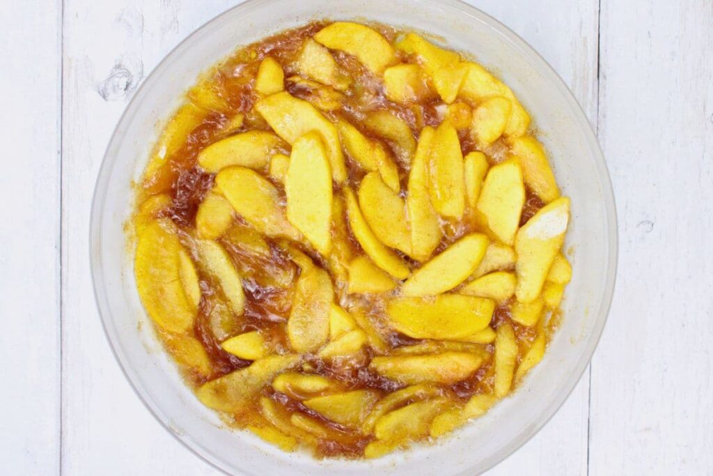 microwave the peach slices and stir halfway through