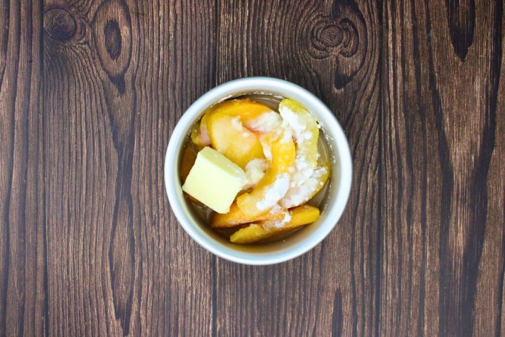 place peach sauce ingredients in an oven safe dish