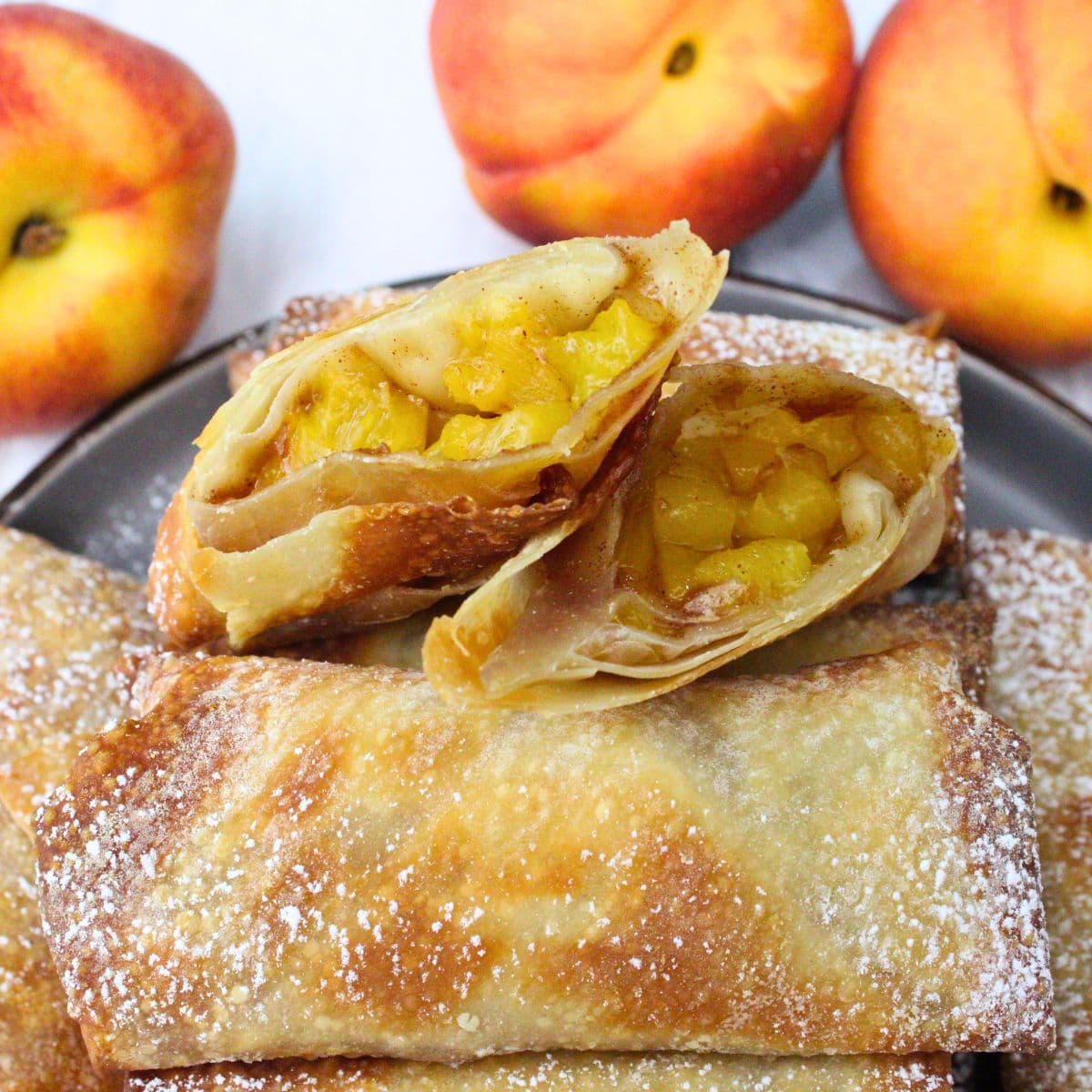 air fryer peach cobbler egg rolls recipe dinners done quick featured image