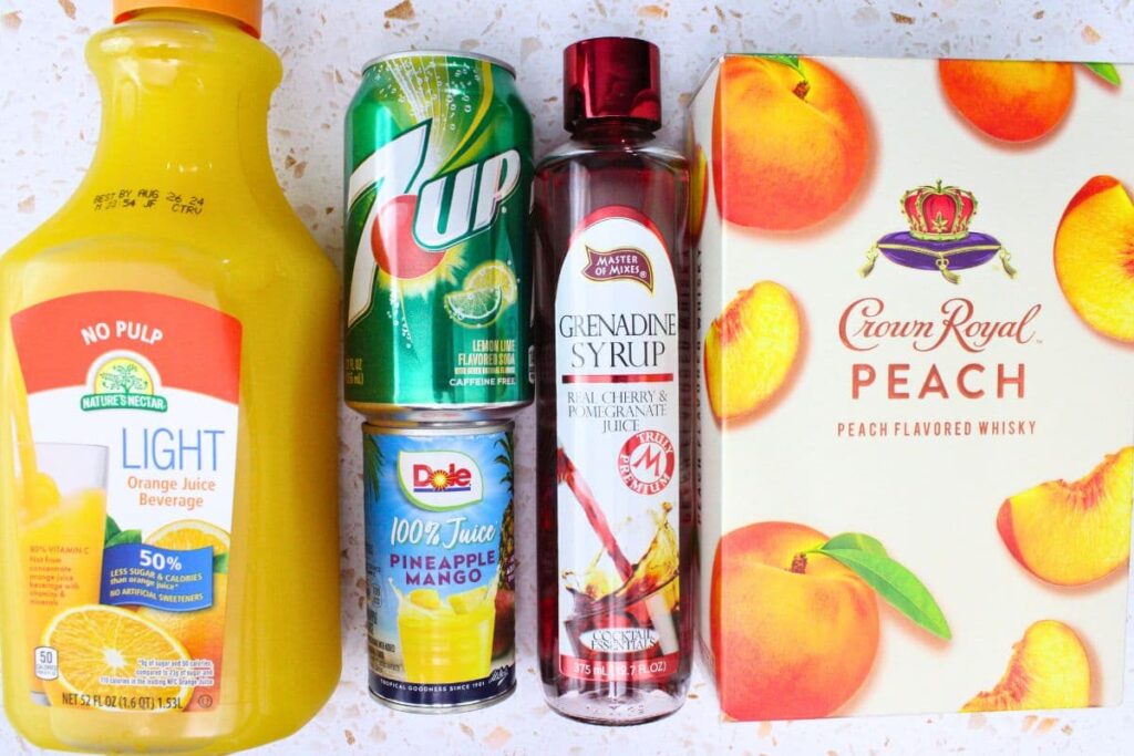 ingredients to make crown peach beach drink