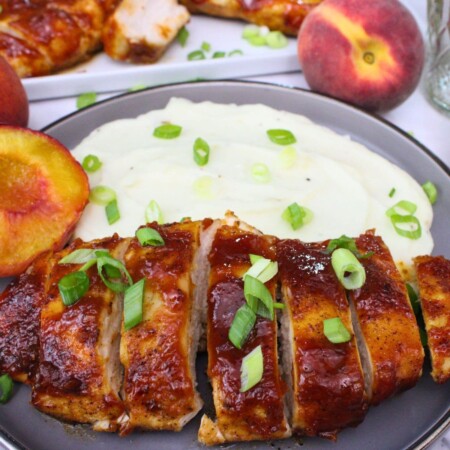 air fryer peach whiskey bbq chicken recipe dinners done quick featured image