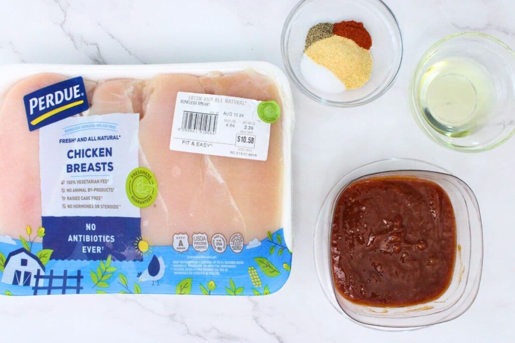 ingredients to make peach whiskey bbq chicken in the air fryer