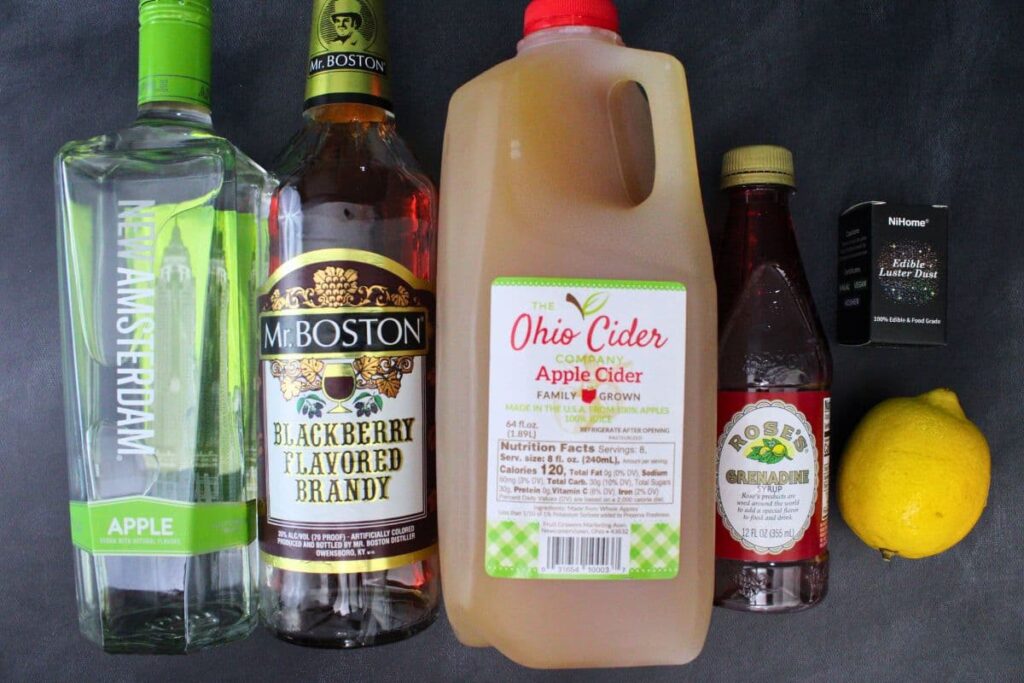ingredients to make witch's heart cocktail