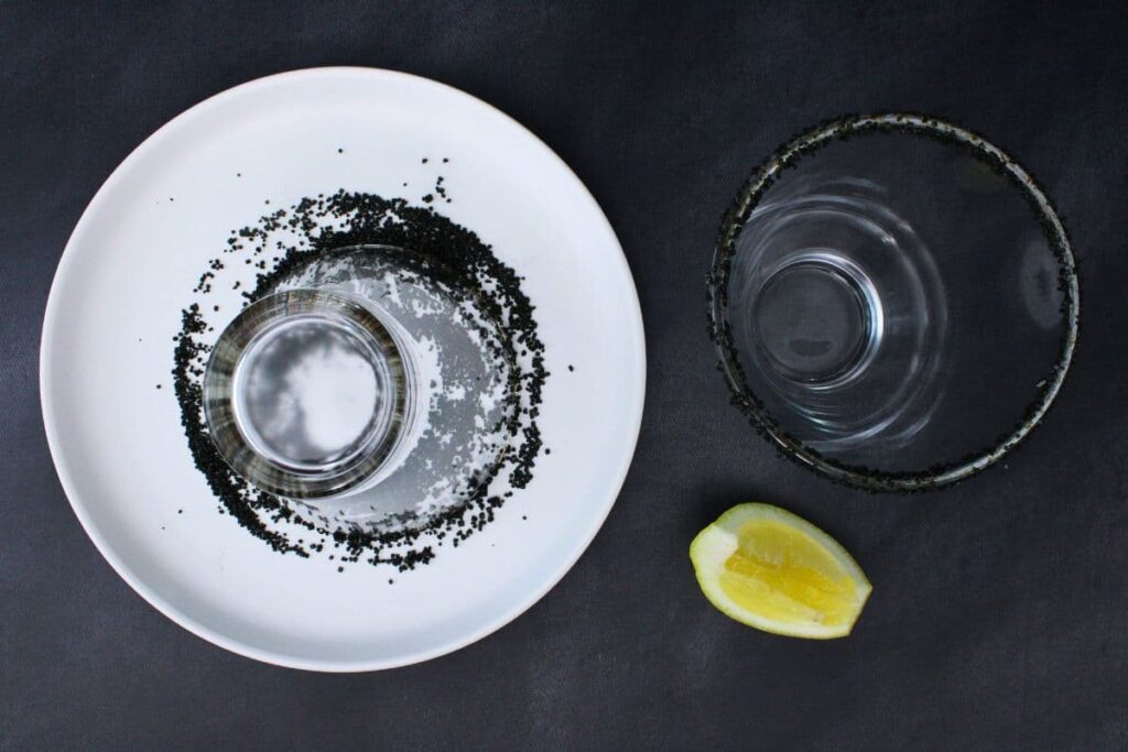 rim your glass with black sanding sugar