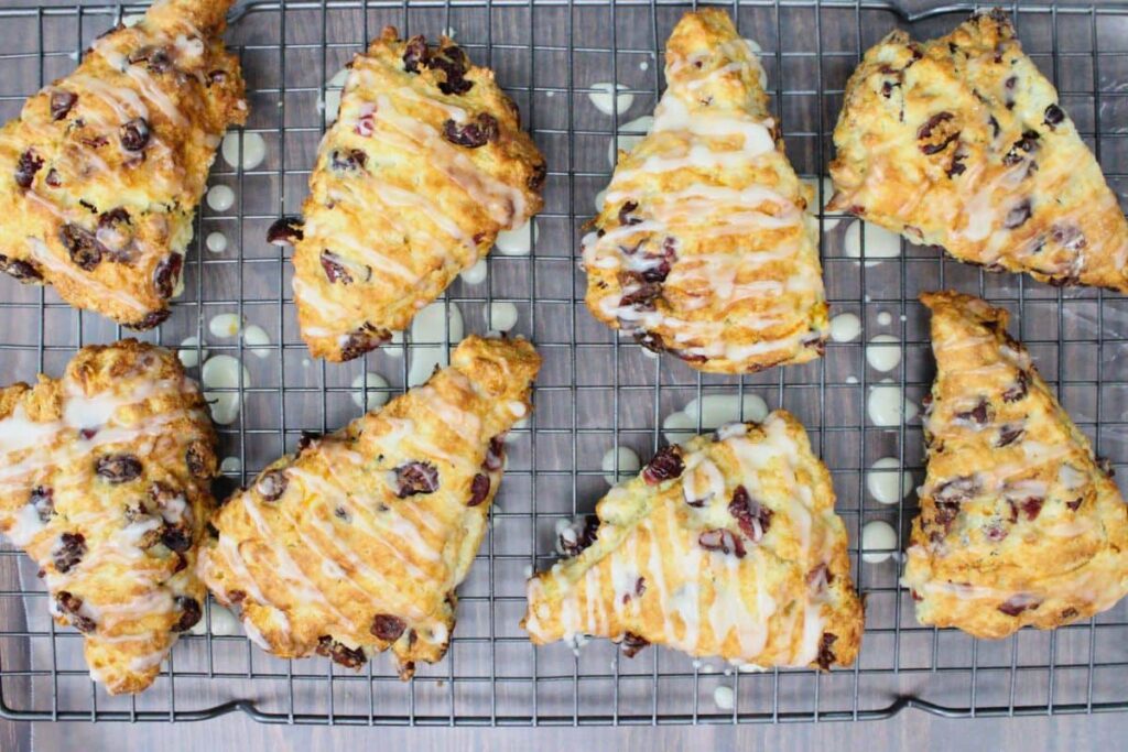 drizzle glaze over cranberry orange scones