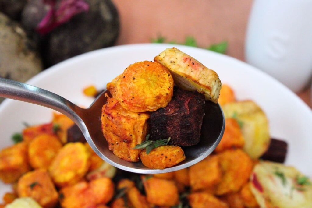 Air Fryer Roasted Frozen Mixed Root Vegetables Dinners Done Quick