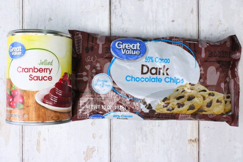 ingredients to make chocolate covered cranberry sauce
