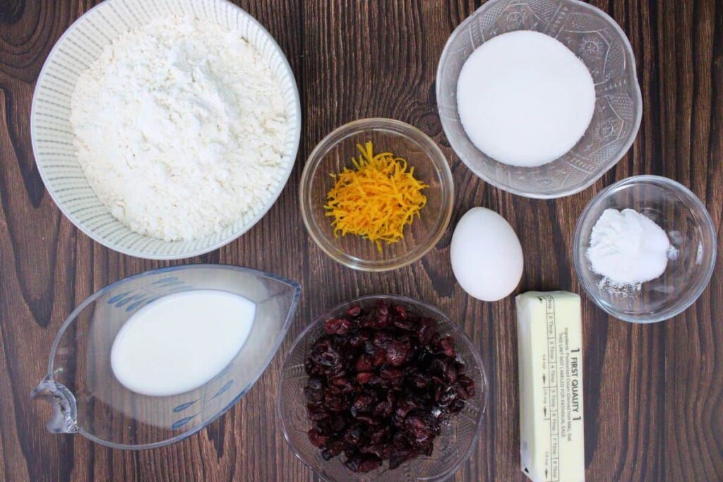 ingredients to make cranberry orange scones