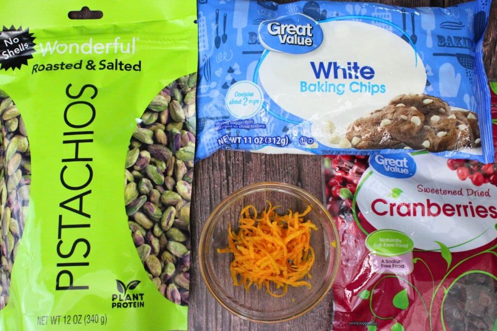 ingredients to make white chocolate pistachio cranberry bark