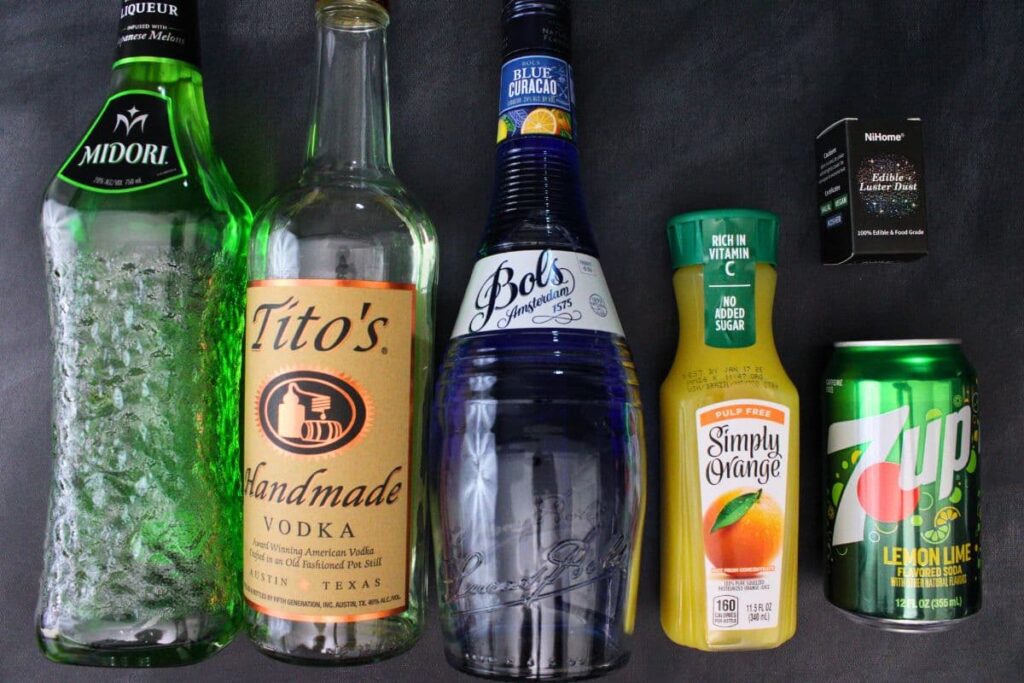 ingredients to make wicked witch cocktail
