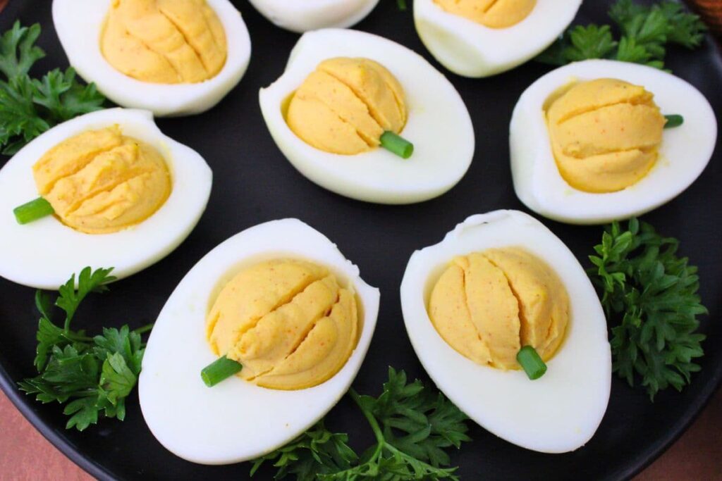 Pumpkin Deviled Eggs Air Fryer App Recipe For Fall! Dinners Done Quick