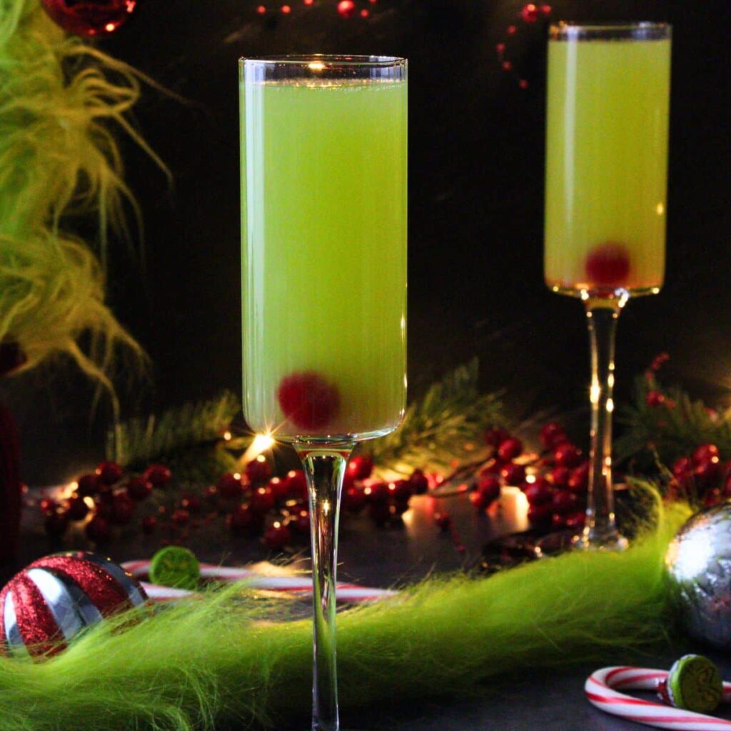 grinch mimosas holiday cocktail recipe dinners done quick featured image