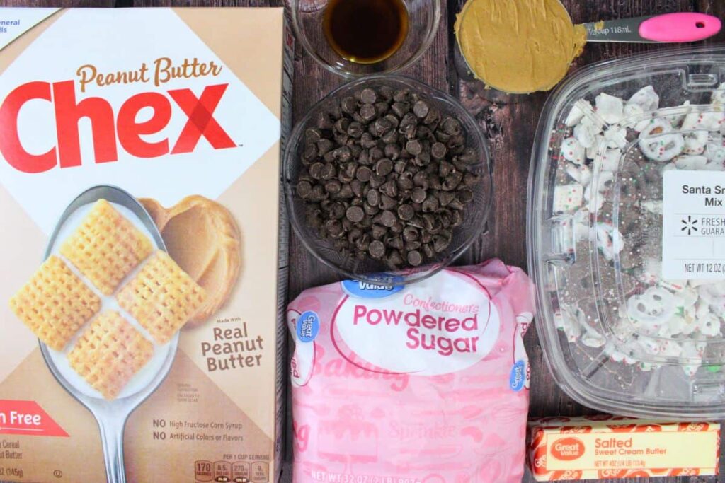 ingredients to make christmas puppy chow