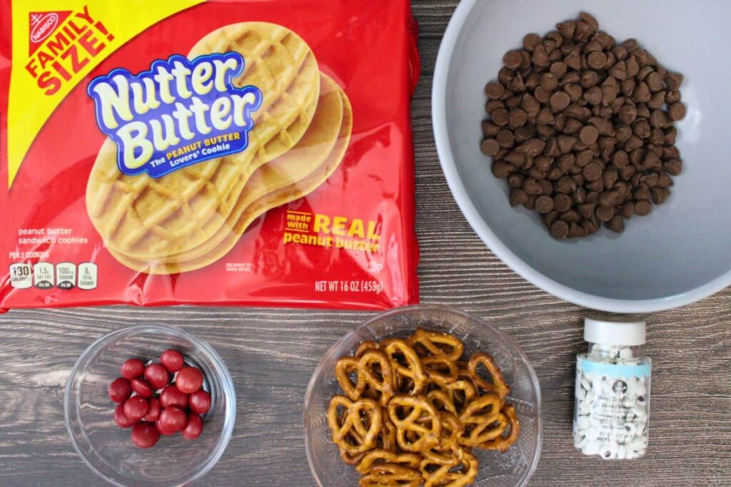 ingredients to make nutter butter reindeer cookies